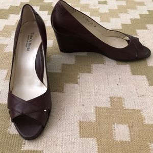 Taryn Rose Brown Wedge Open Toe Shoes